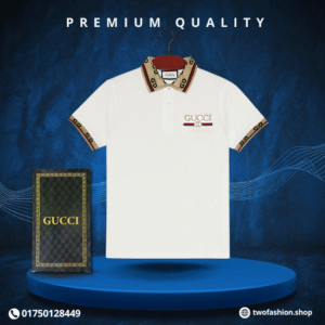 Premium Polo Shirt -100% PK Cotton Fabric -White (Gold Collar)