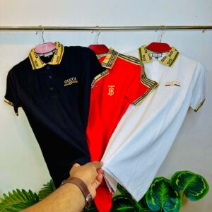 Premium Polo Shirt - 100% PK Cotton Fabric - Black, Red, White (Gold Collar)